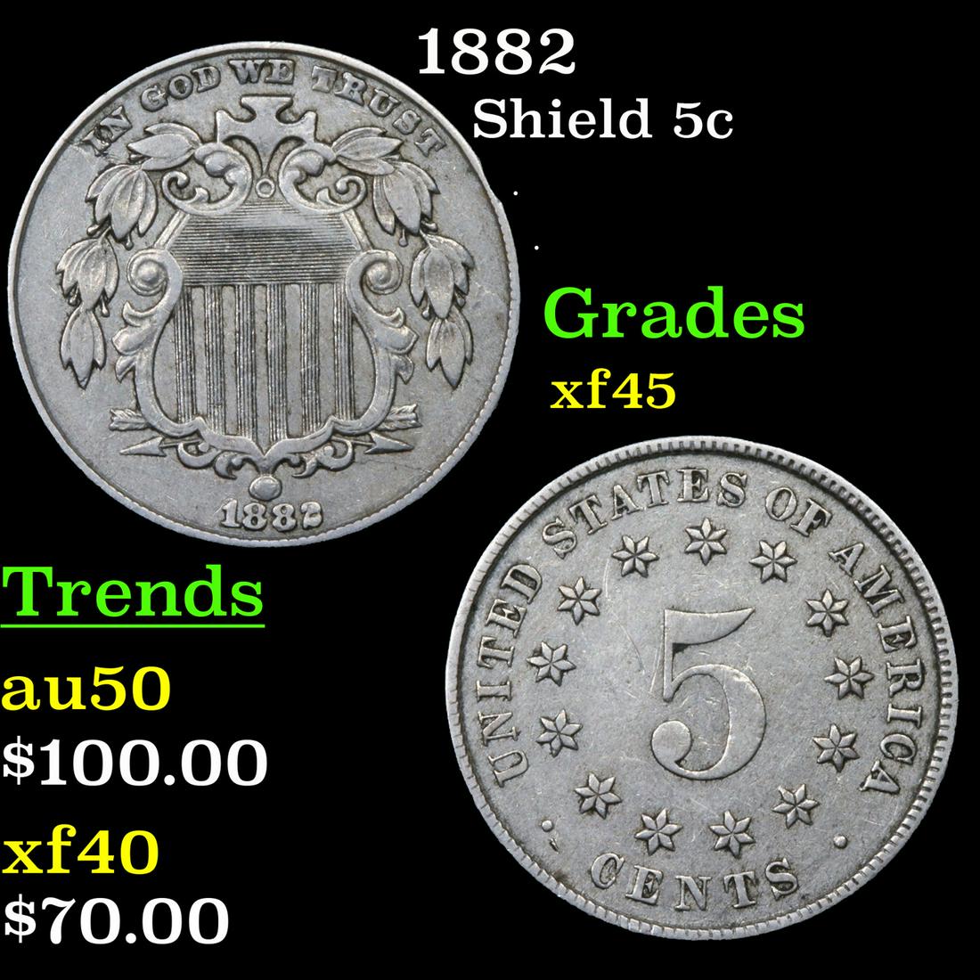 1882 Shield Nickel 5c Grades xf+ (1 of 3)