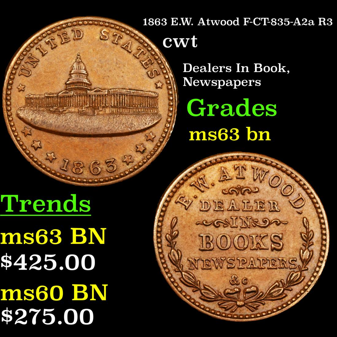 1863 E.W. Atwood F-CT-835-A2a R3 Civil War Token 1c (1 of 3)