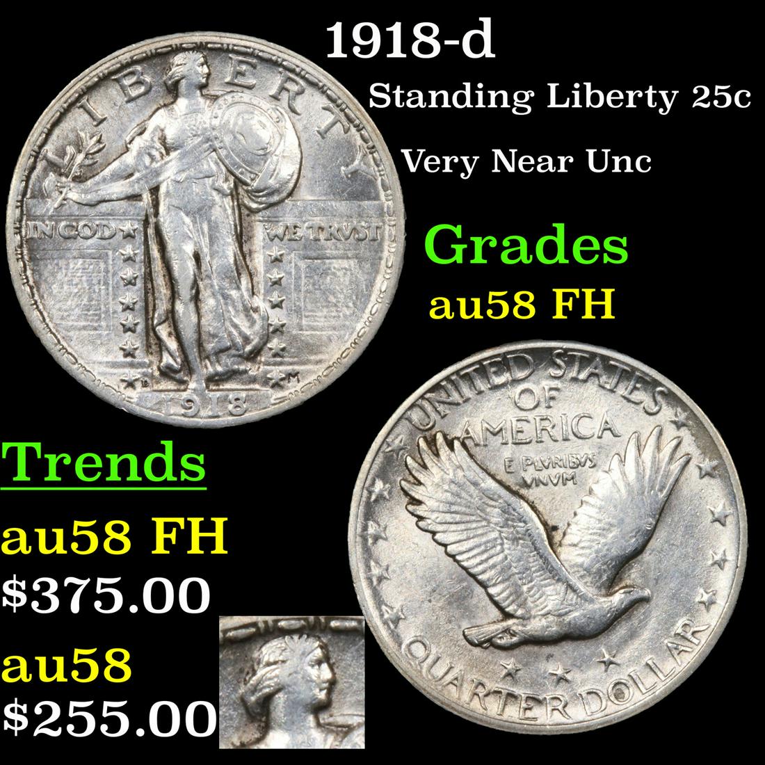 1918-d Standing Liberty Quarter 25c Grades Choice AU/BU (1 of 5)