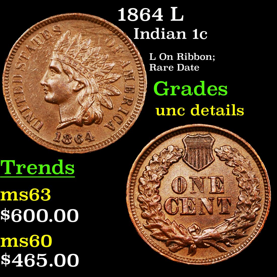 1864 L Indian Cent 1c Grades Unc Details (1 of 3)
