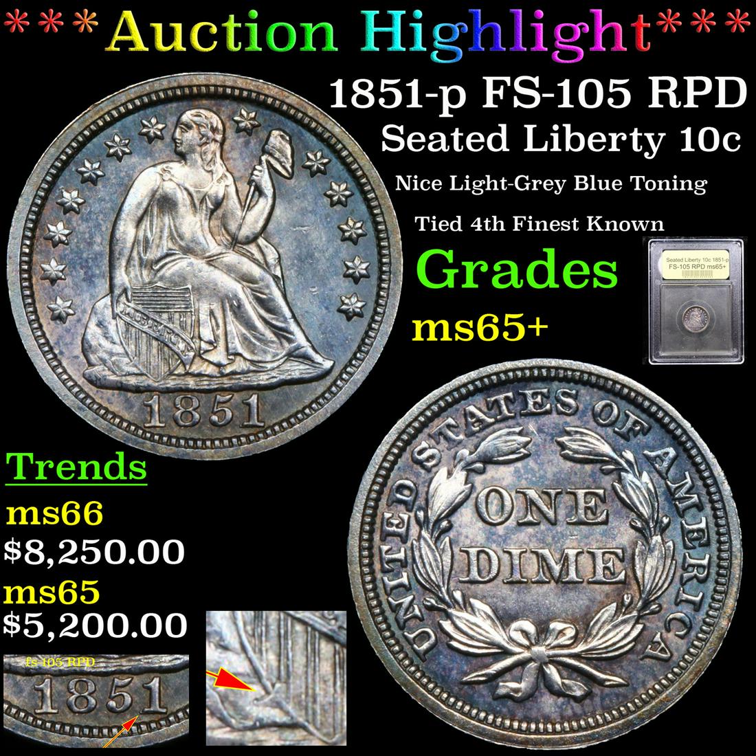 ***Auction Highlight*** 1851-p FS-105 RPD Seated (1 of 7)