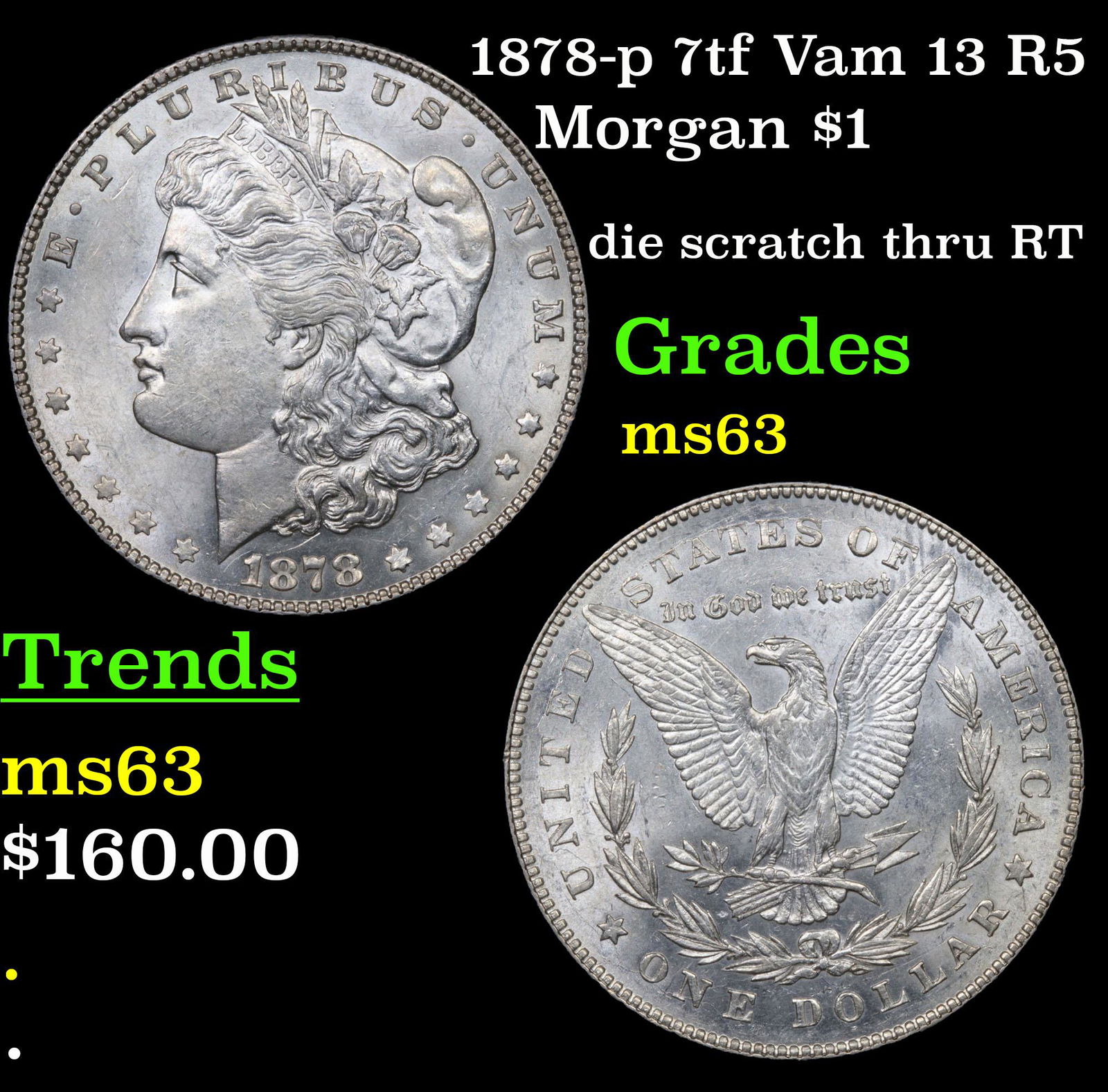1878-p 7tf Vam 13 R5 Morgan Dollar $1 Grades Select Unc (1 of 3)
