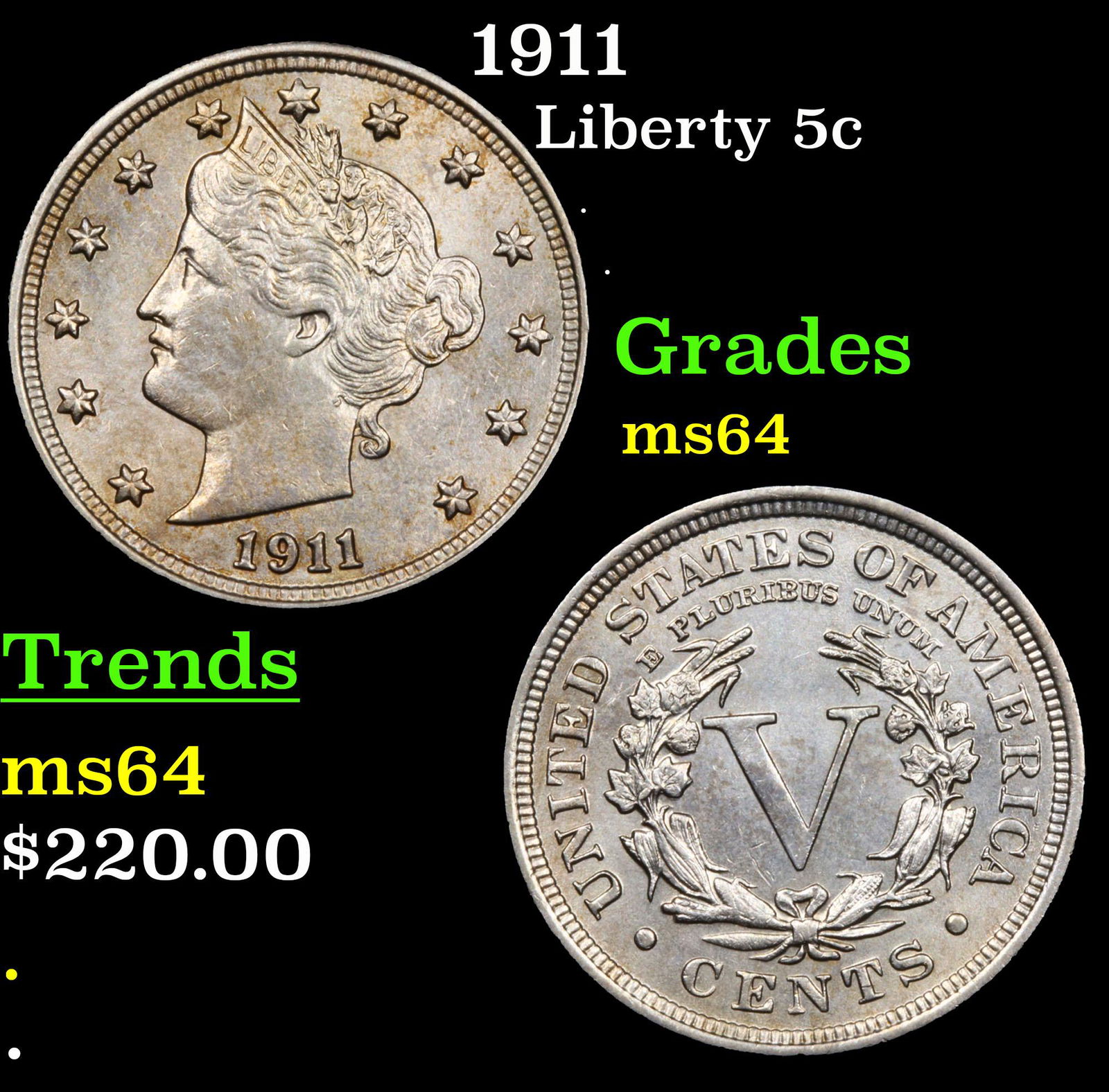 1911 Liberty Nickel 5c Grades Choice Unc (1 of 3)