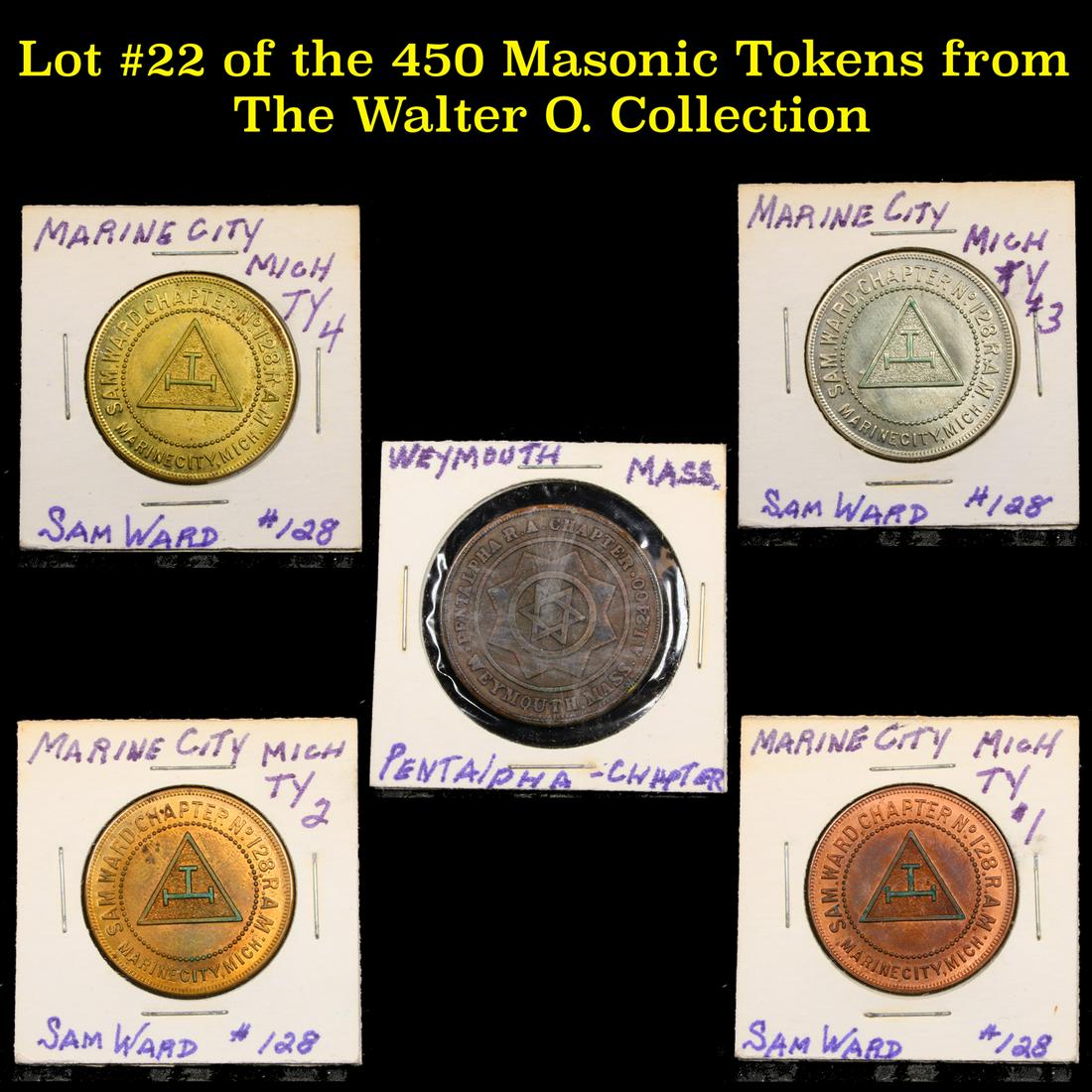 Lot #22 of the 450 Masonic Tokens from The Walter O.: Lot #22 of the 450 Masonic Tokens from The Walter O. Collection. We Recently received a very Large Collection of 450 Masonic Tokens and coins. This collection was one manâ€™s hobby for over 40 ye