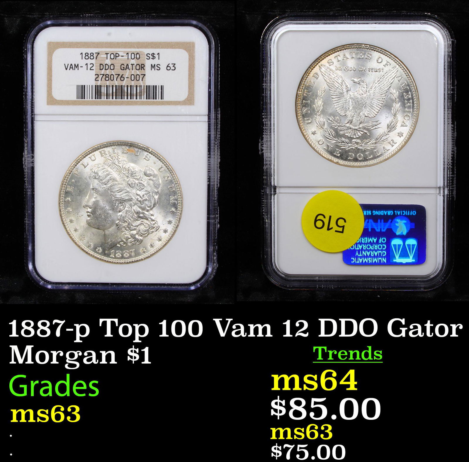 NGC 1887-p Top 100 Vam 12 DDO Gator Morgan Dollar $1 (1 of 3)