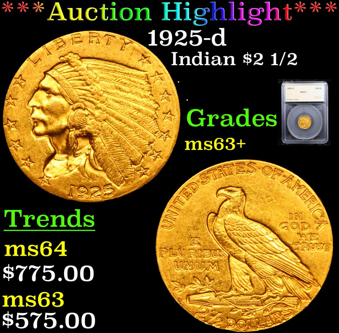 ***Auction Highlight*** 1925-d Gold Indian Quarter (1 of 5)