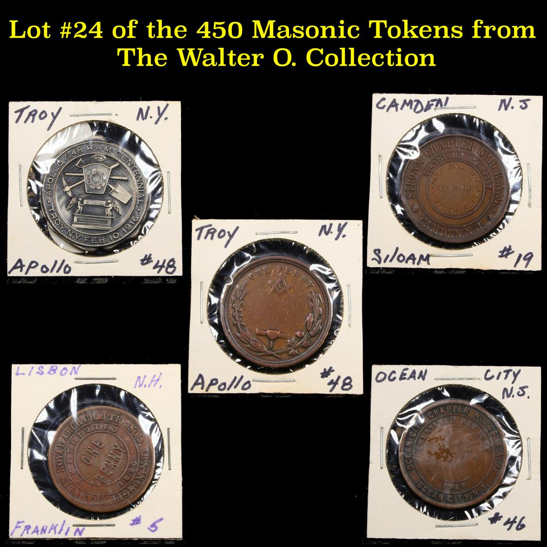 Lot #24 of the 450 Masonic Tokens from The Walter O.: Lot #24 of the 450 Masonic Tokens from The Walter O. Collection. We Recently received a very Large Collection of 450 Masonic Tokens and coins. This collection was one manâ€™s hobby for over 40 ye