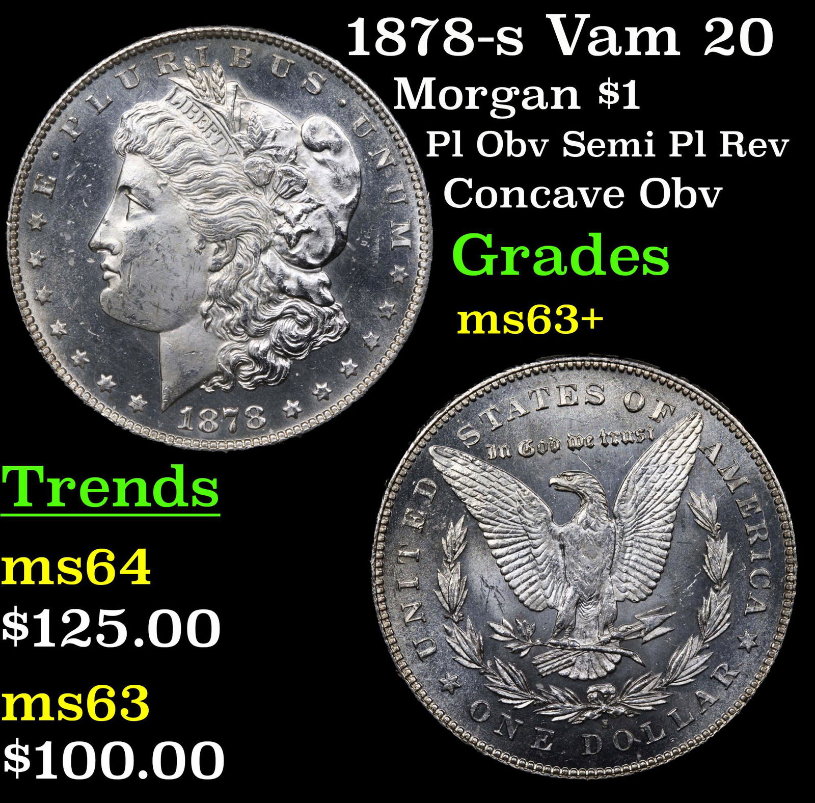 1878-s Vam 20 Morgan Dollar $1 Grades Select+ Unc (1 of 3)