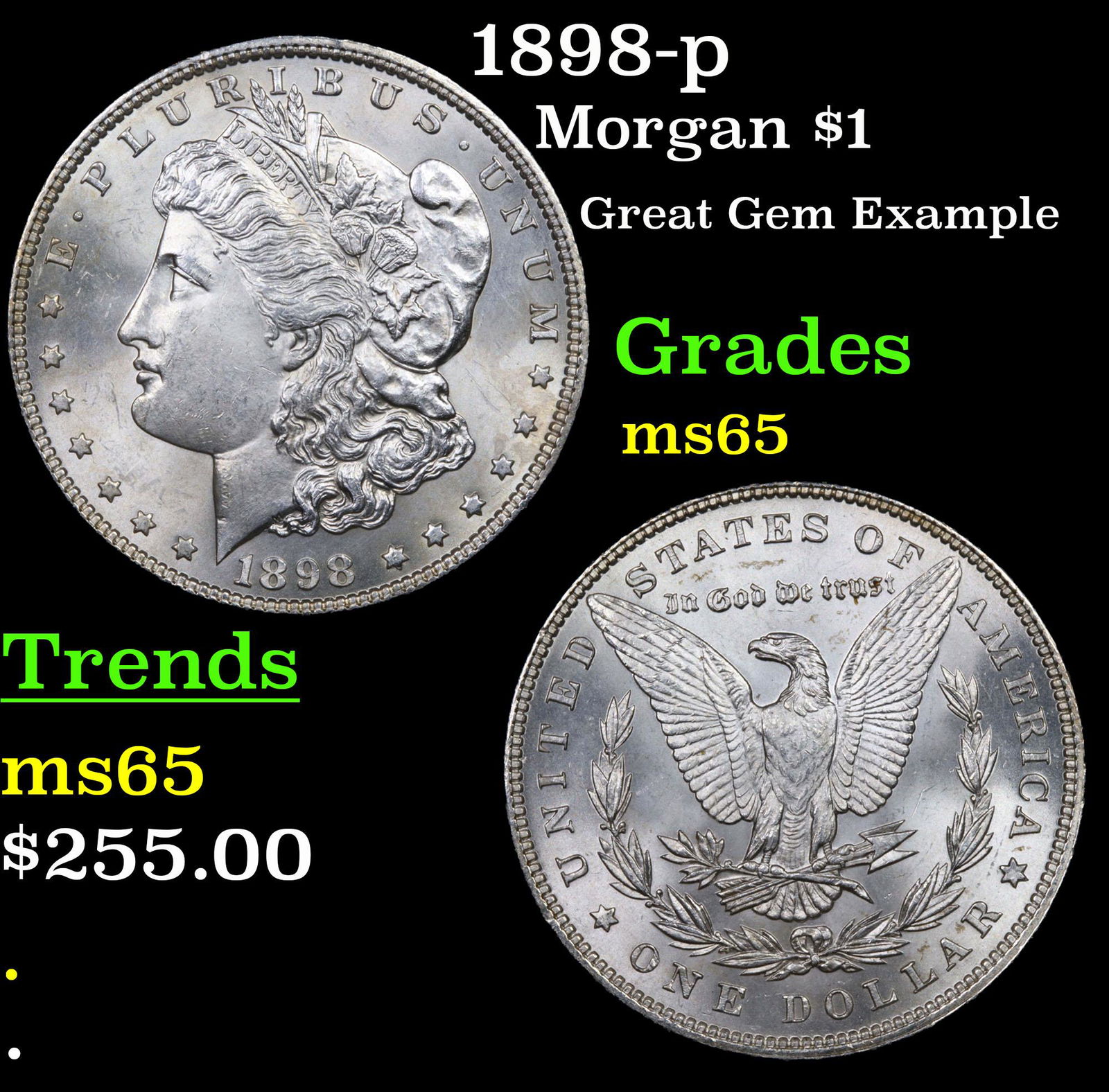 1898-p Morgan Dollar $1 Graded GEM Unc By USCG (1 of 3)