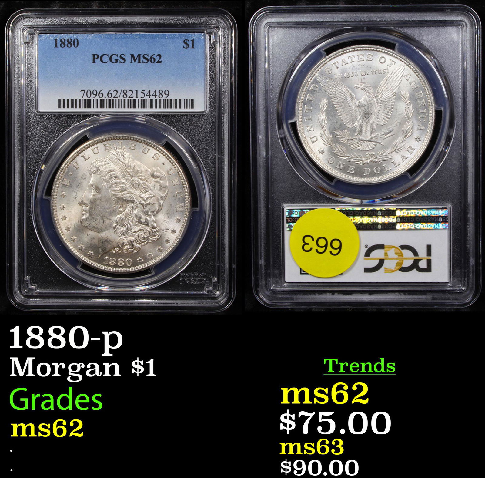 PCGS 1880-p Morgan Dollar $1 Graded ms62 By PCGS (1 of 3)