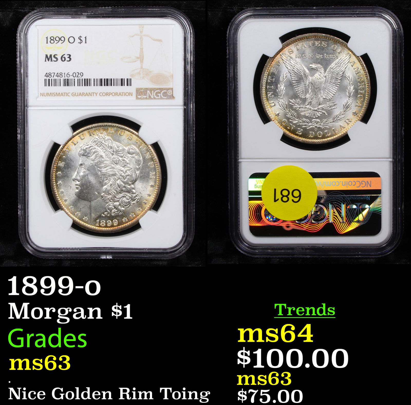NGC 1899-o Morgan Dollar $1 Graded ms63 By NGC (1 of 3)