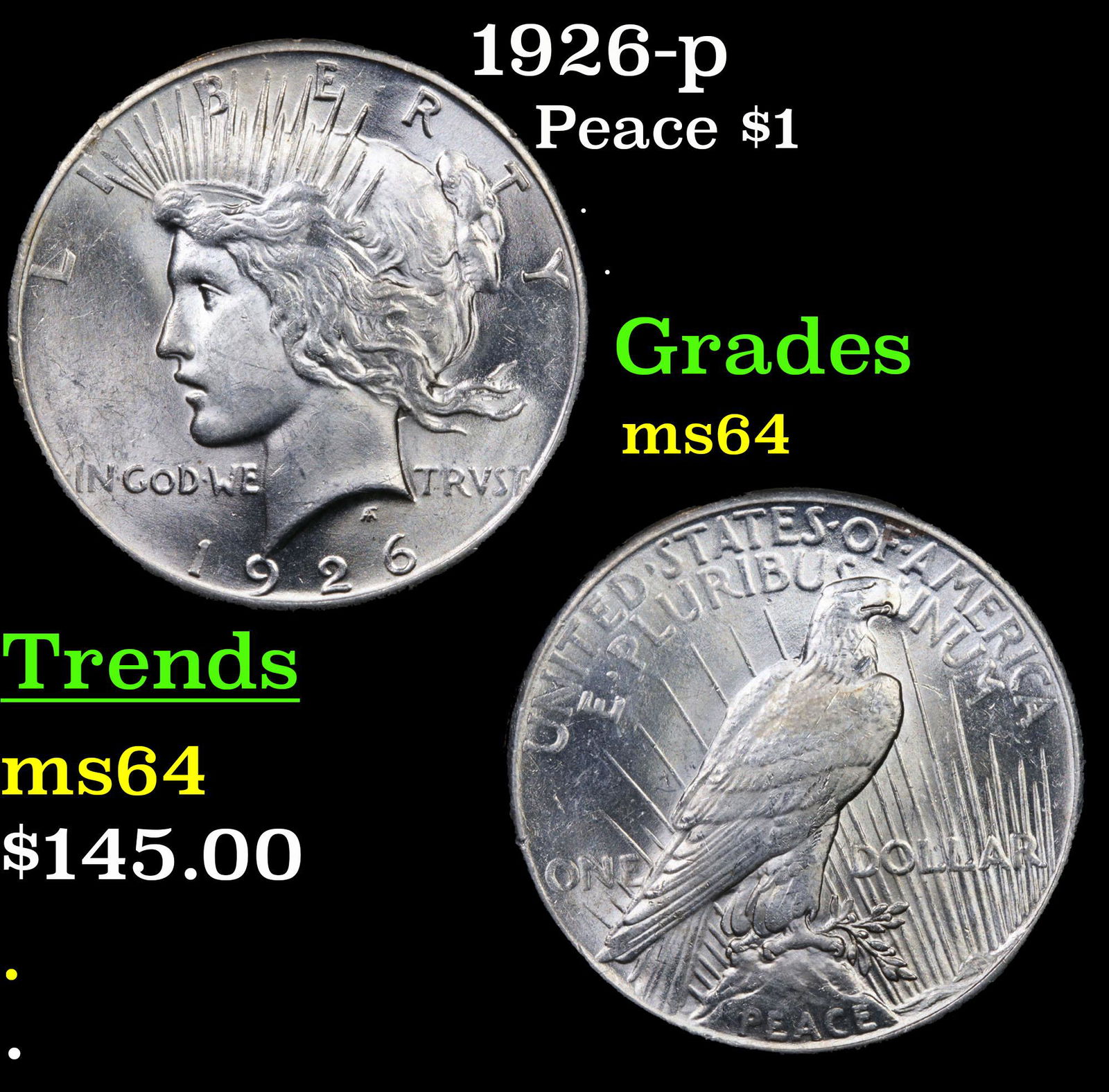 1926-p Peace Dollar $1 Grades Choice Unc (1 of 3)