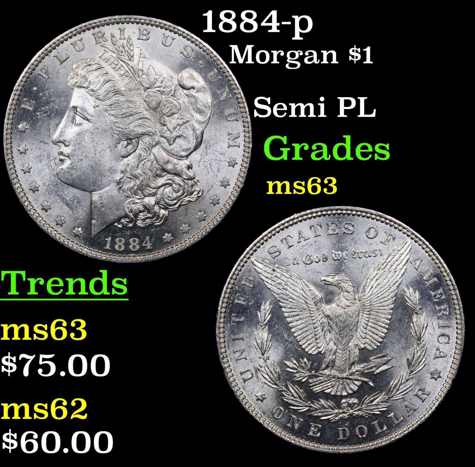 1884-p Morgan Dollar $1 Grades Select Unc (1 of 3)