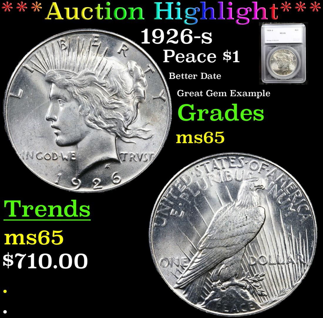 ***Auction Highlight*** 1926-s Peace Dollar $1 Graded (1 of 5)