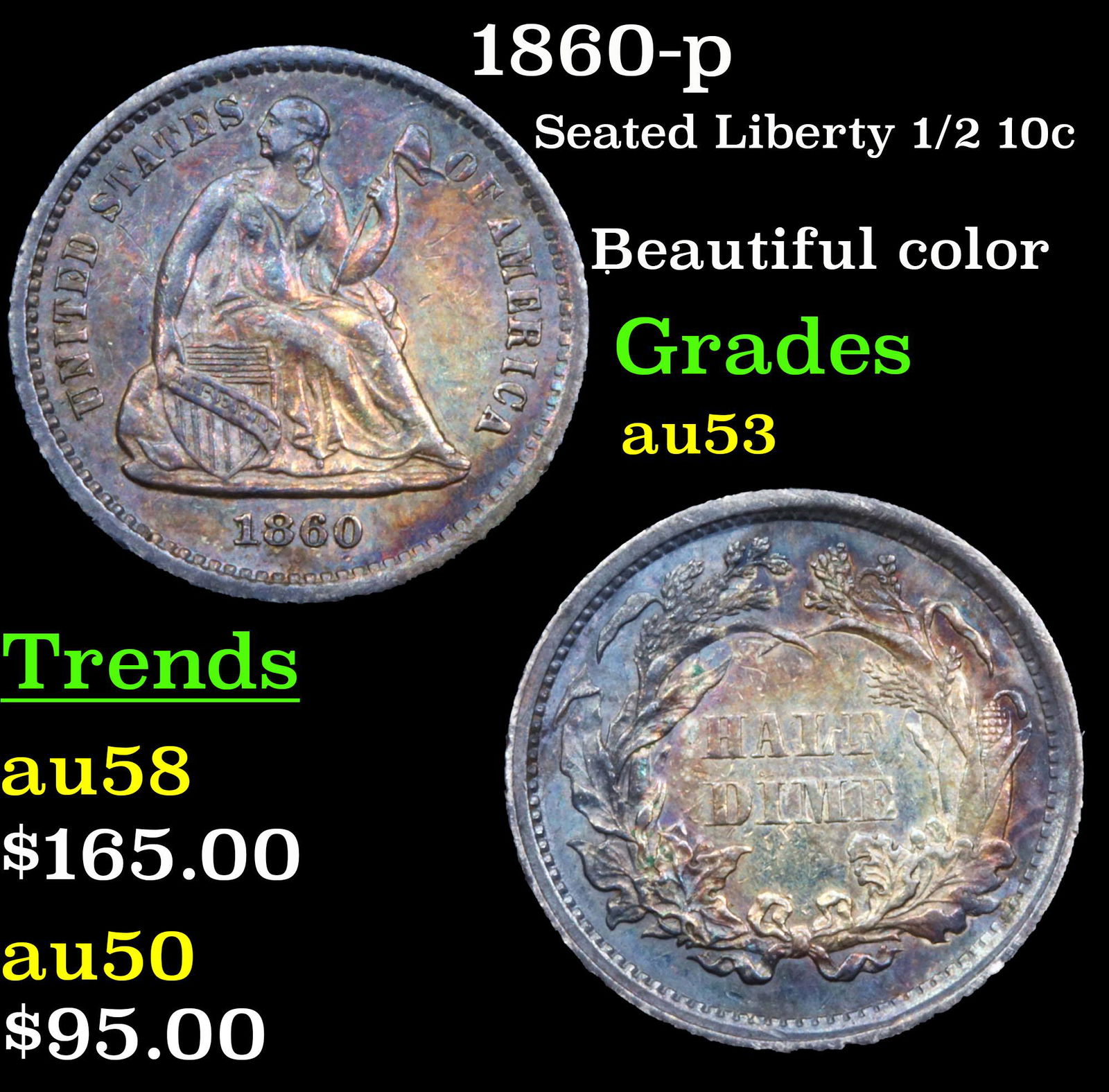 1860-p Seated Liberty Half Dime 1/2 10c Grades Select (1 of 3)