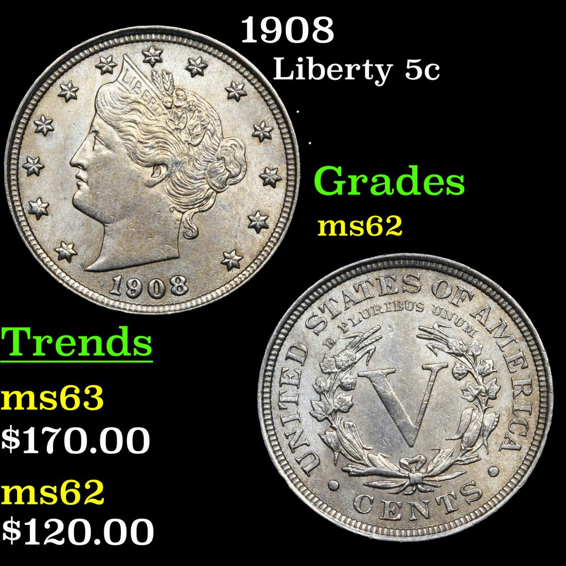 1908 Liberty 5c Grades Select Unc (1 of 3)