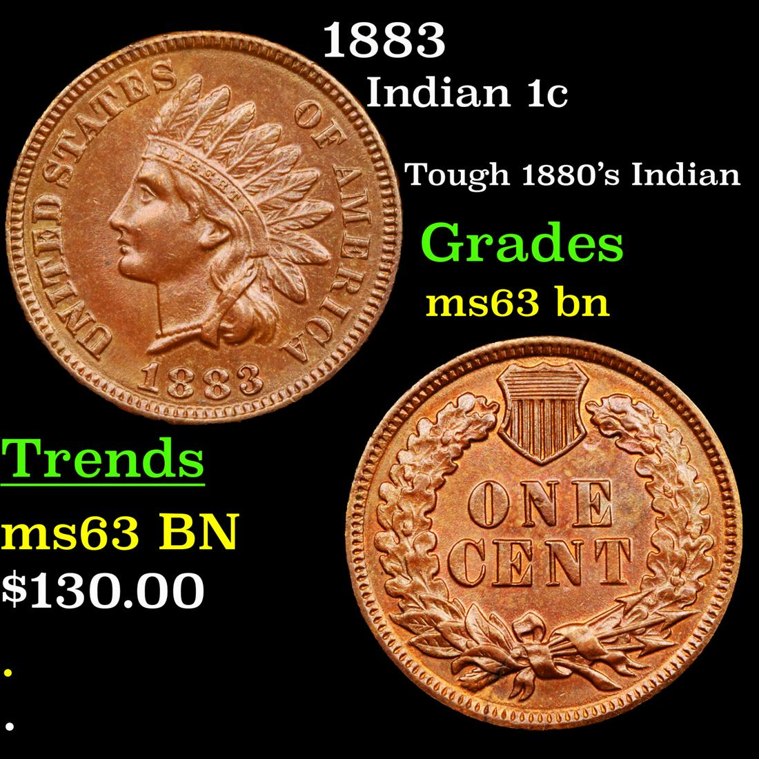1883 Indian 1c Grades Select Unc BN (1 of 3)