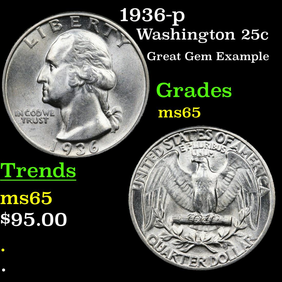1936-p Washington 25c Grades GEM Unc (1 of 3)