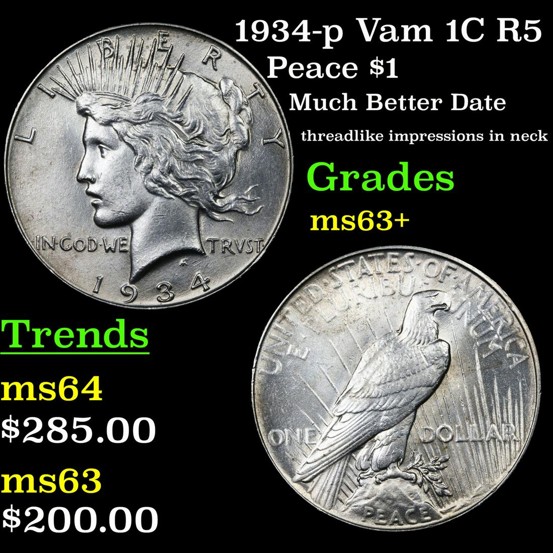 1934-p Vam 1C R5 Peace $1 Grades Select+ Unc (1 of 3)
