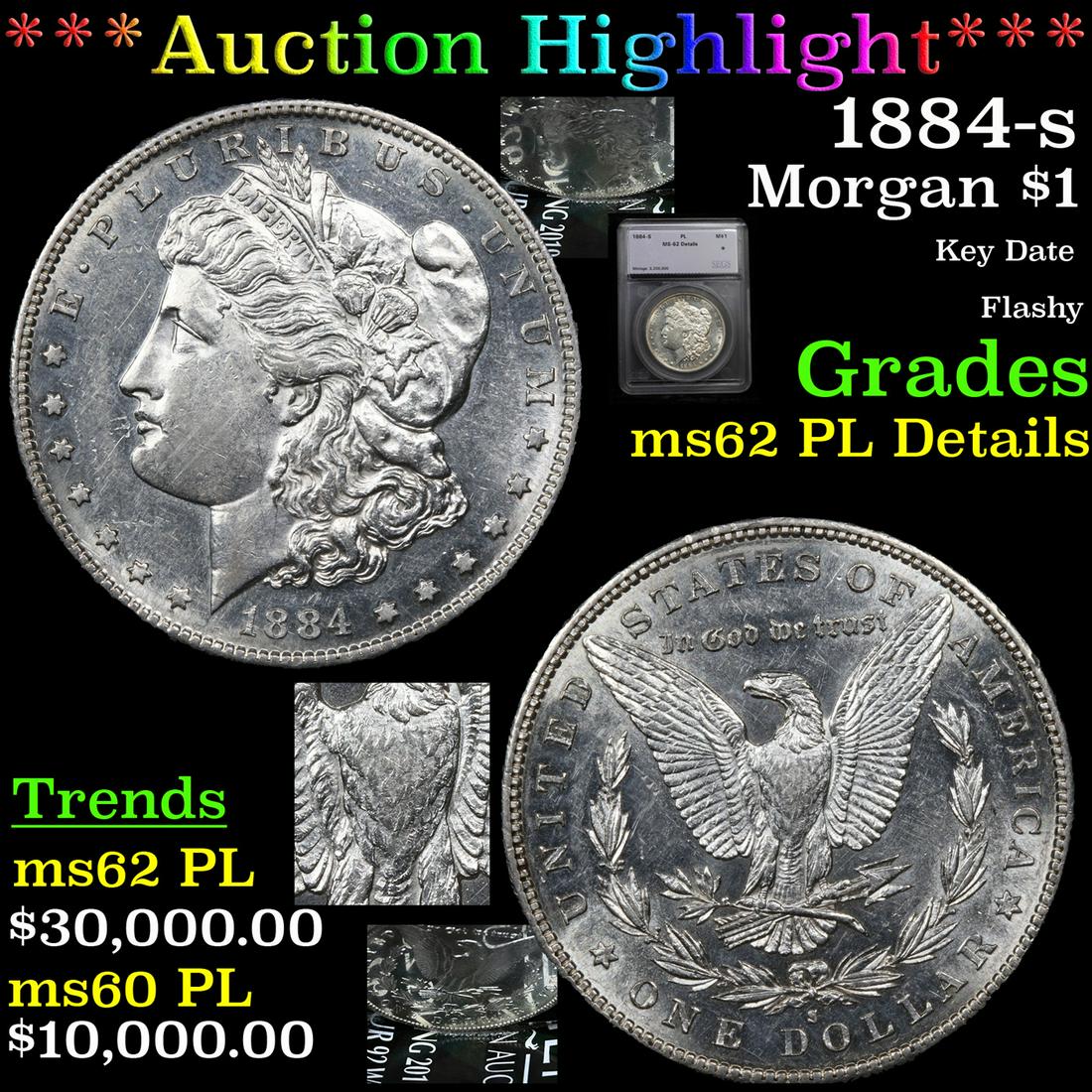 *Highlight* 1884-s Morgan $1 Graded ms62 PL Details (1 of 8)