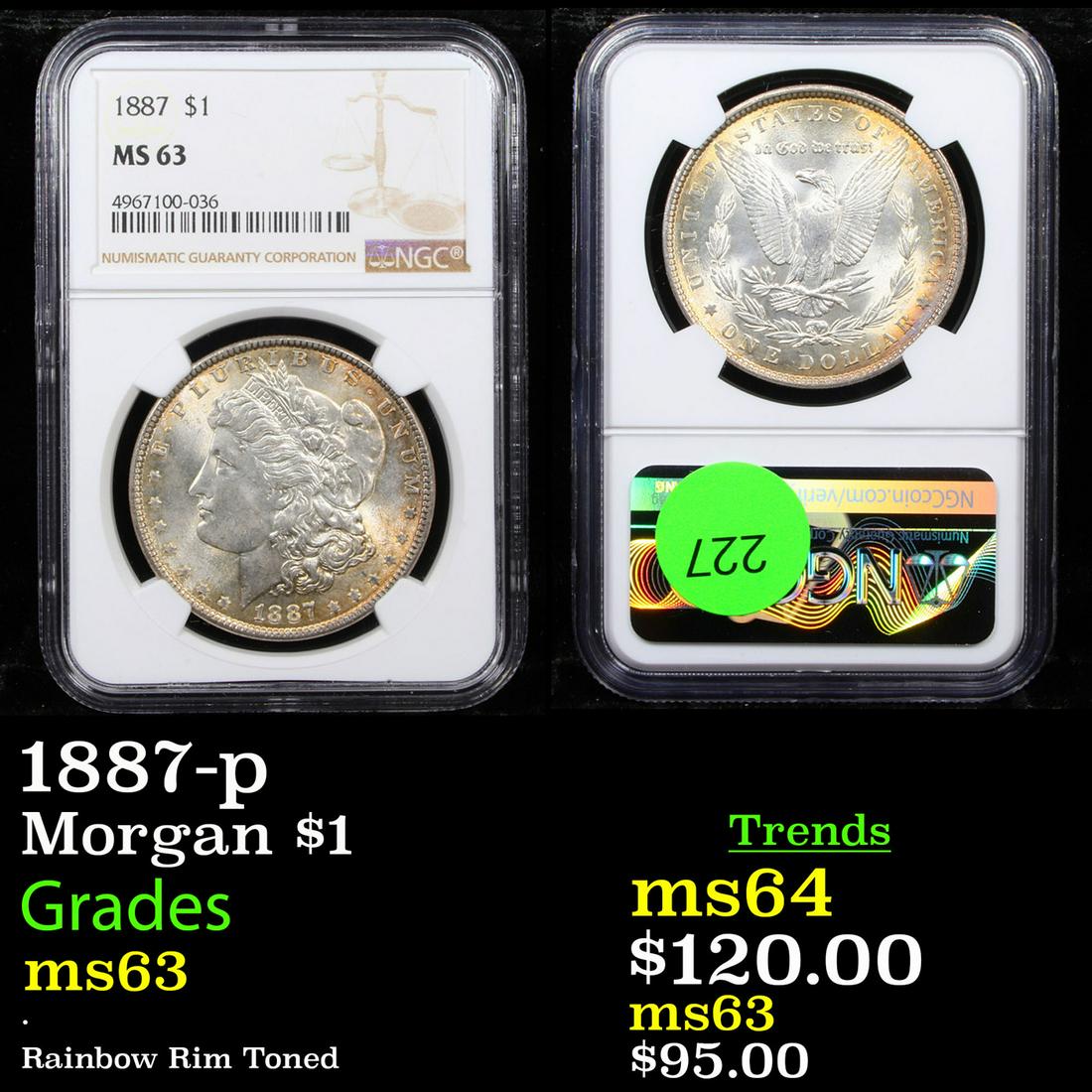 1887-p Morgan $1 Graded ms63 (1 of 3)