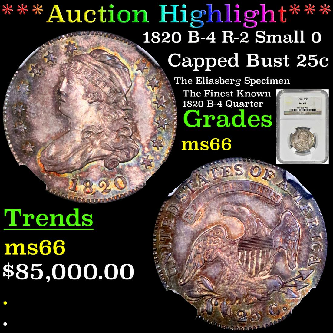 *Highlight* 1820 B-4 R-2 Small 0 Capped Bust 25c Graded (1 of 7)