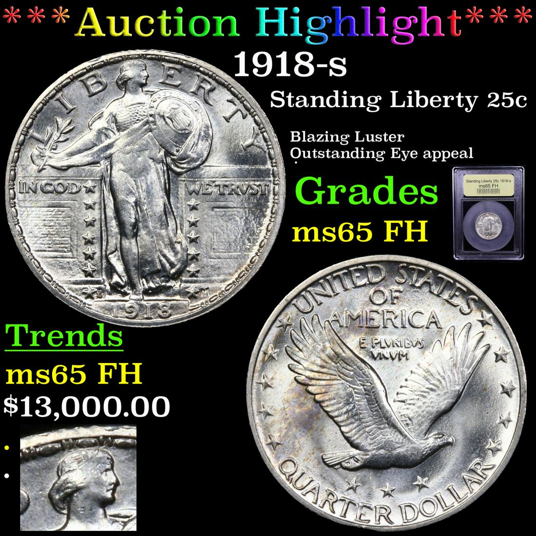 *Highlight* 1918-s Standing Liberty 25c Graded GEM FH (1 of 6)