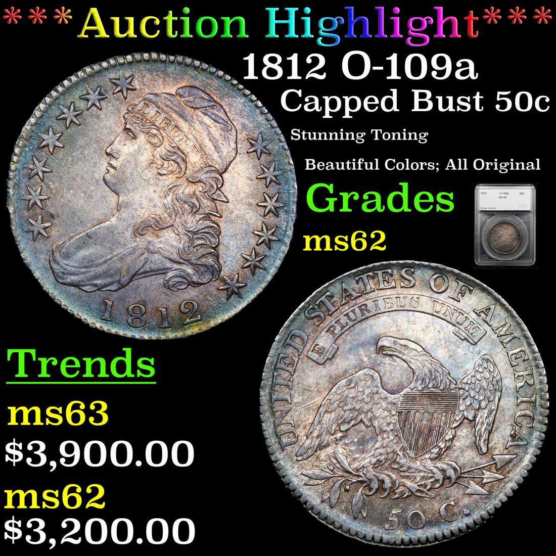 *Highlight* 1812 O-109a Capped Bust 50c Graded ms62 (1 of 5)