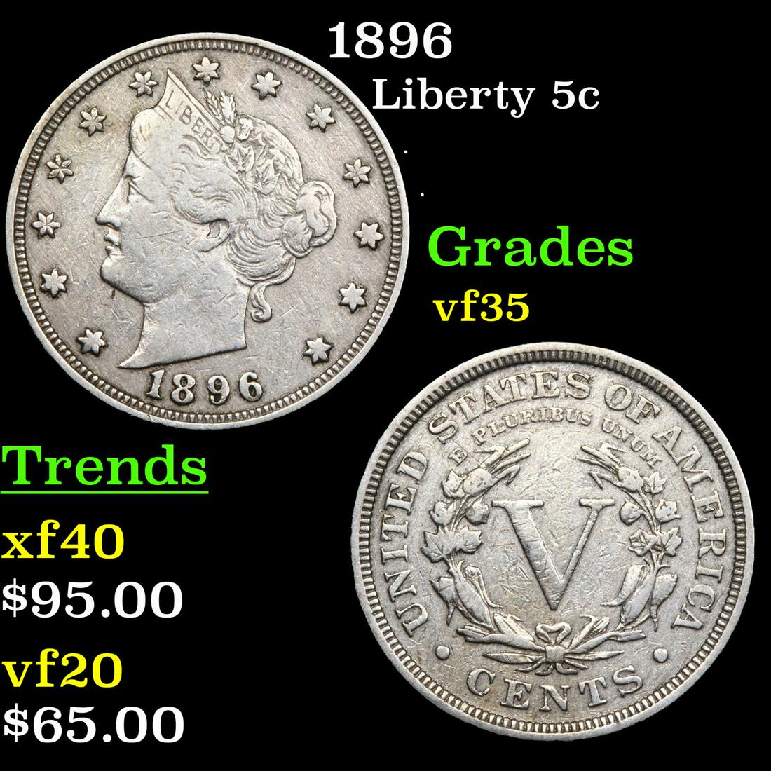 1896 Liberty 5c Grades vf++ (1 of 3)