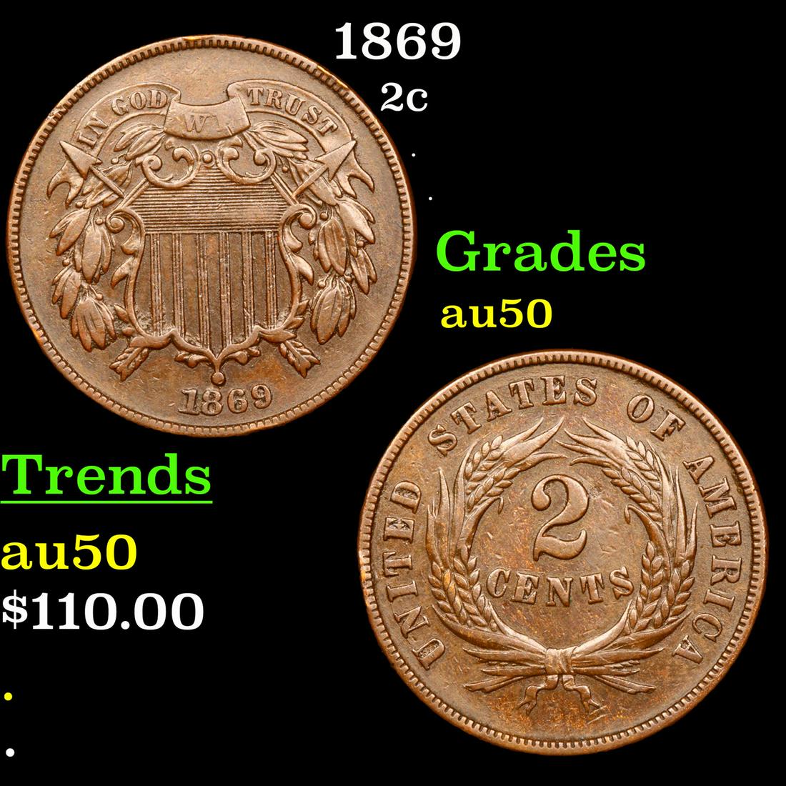 1869 2c Grades AU, Almost Unc (1 of 3)