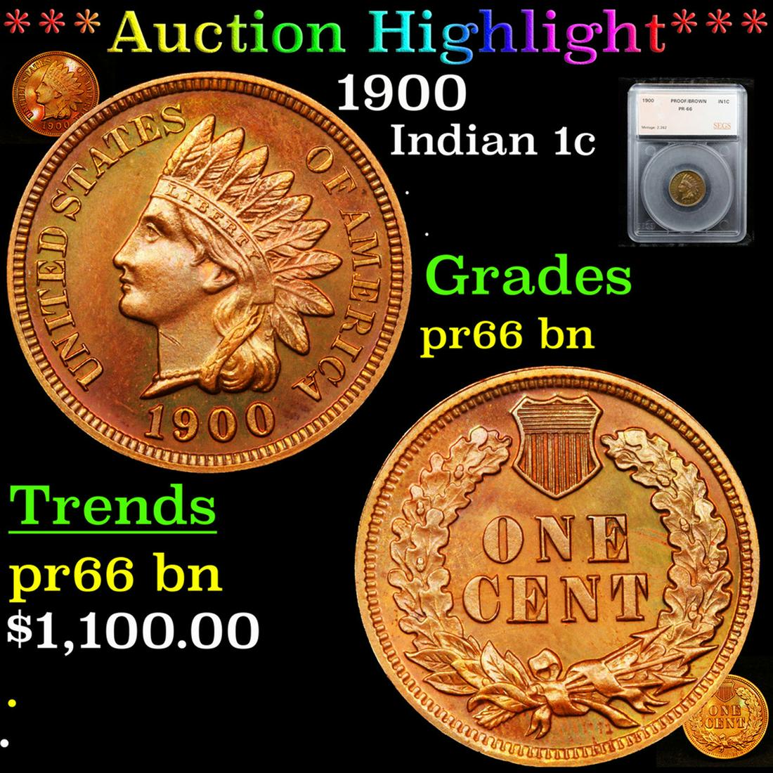 *Highlight* 1900 Indian 1c Graded pr66 bn (1 of 7)