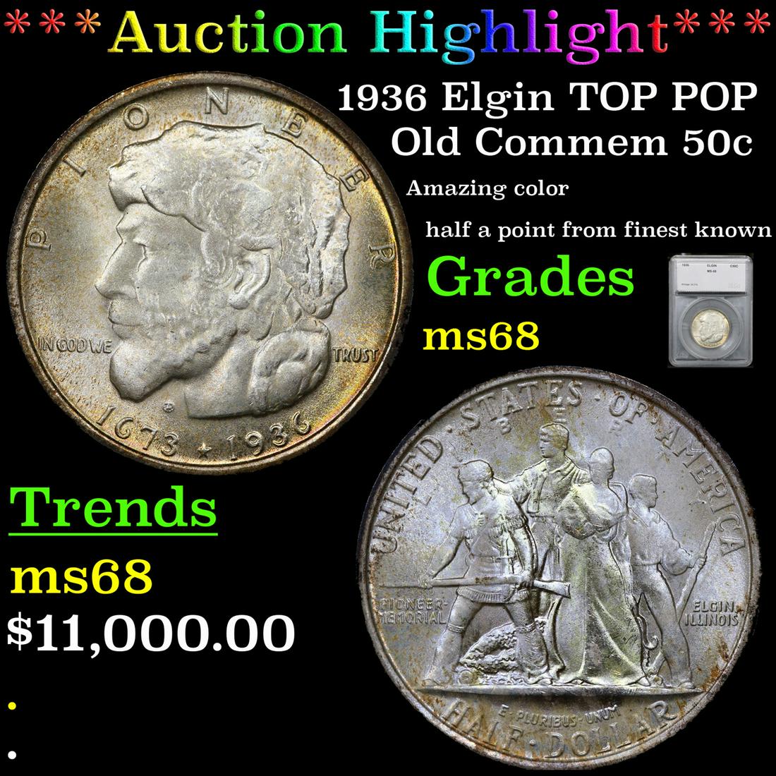 *Highlight* 1936 Elgin TOP POP Old Commem 50c Graded (1 of 5)