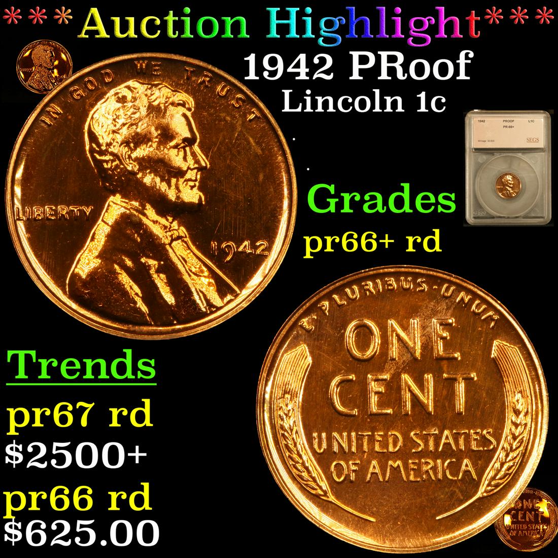 *Highlight* 1942 PRoof Lincoln 1c Graded pr66+ rd (1 of 7)