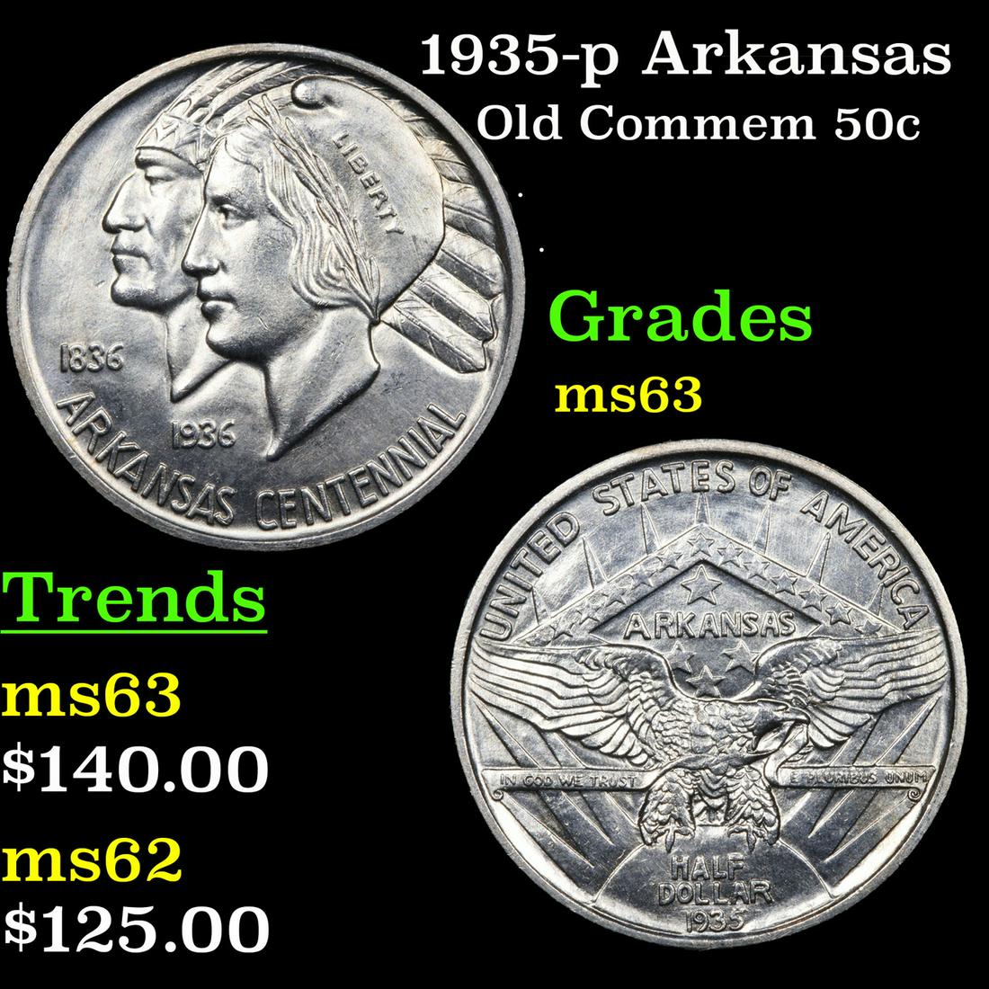 1935-p Arkansas Old Commem 50c Grades Select Unc (1 of 3)