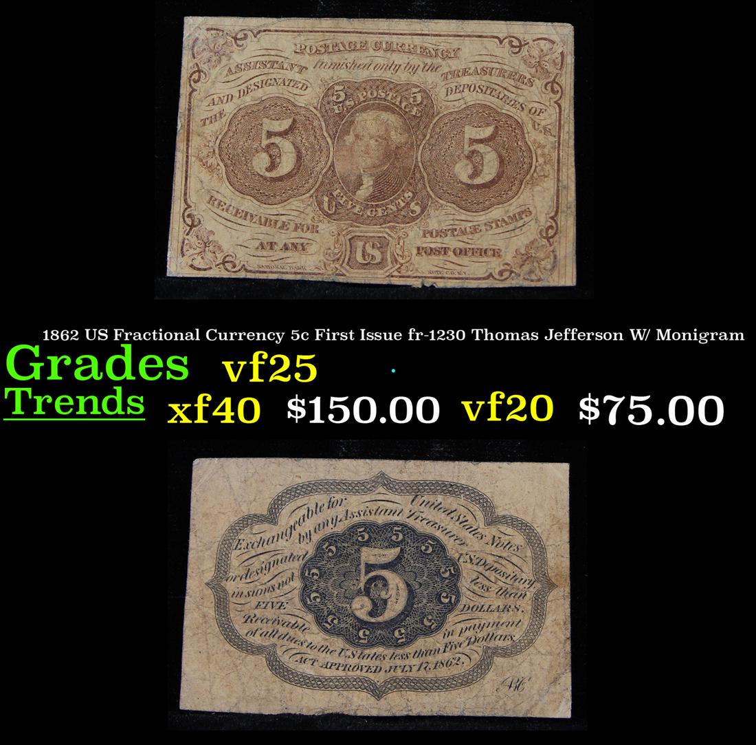 1862 US Fractional Currency 5c First Issue fr-1230 (1 of 3)