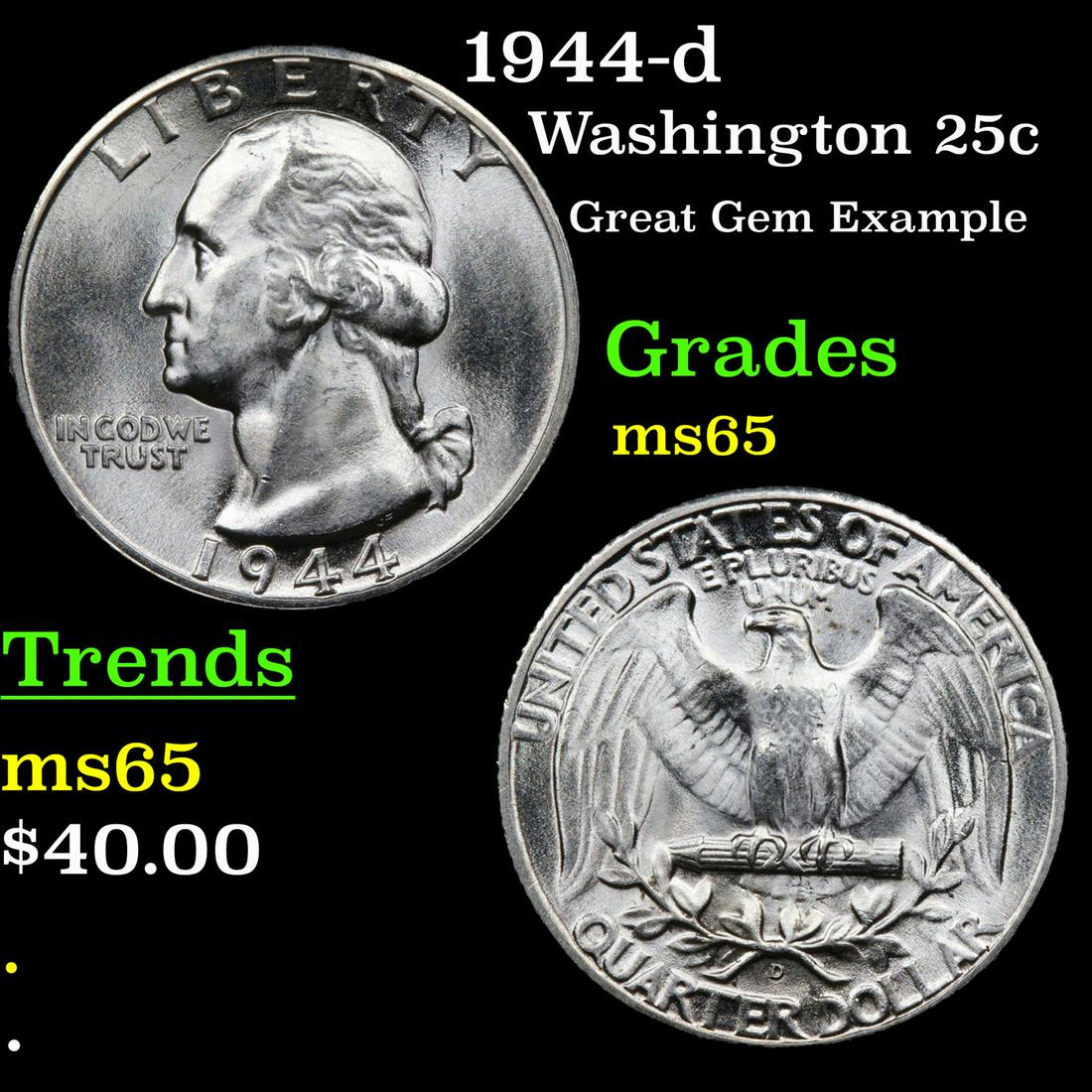 1944-d Washington 25c Grades GEM Unc (1 of 3)