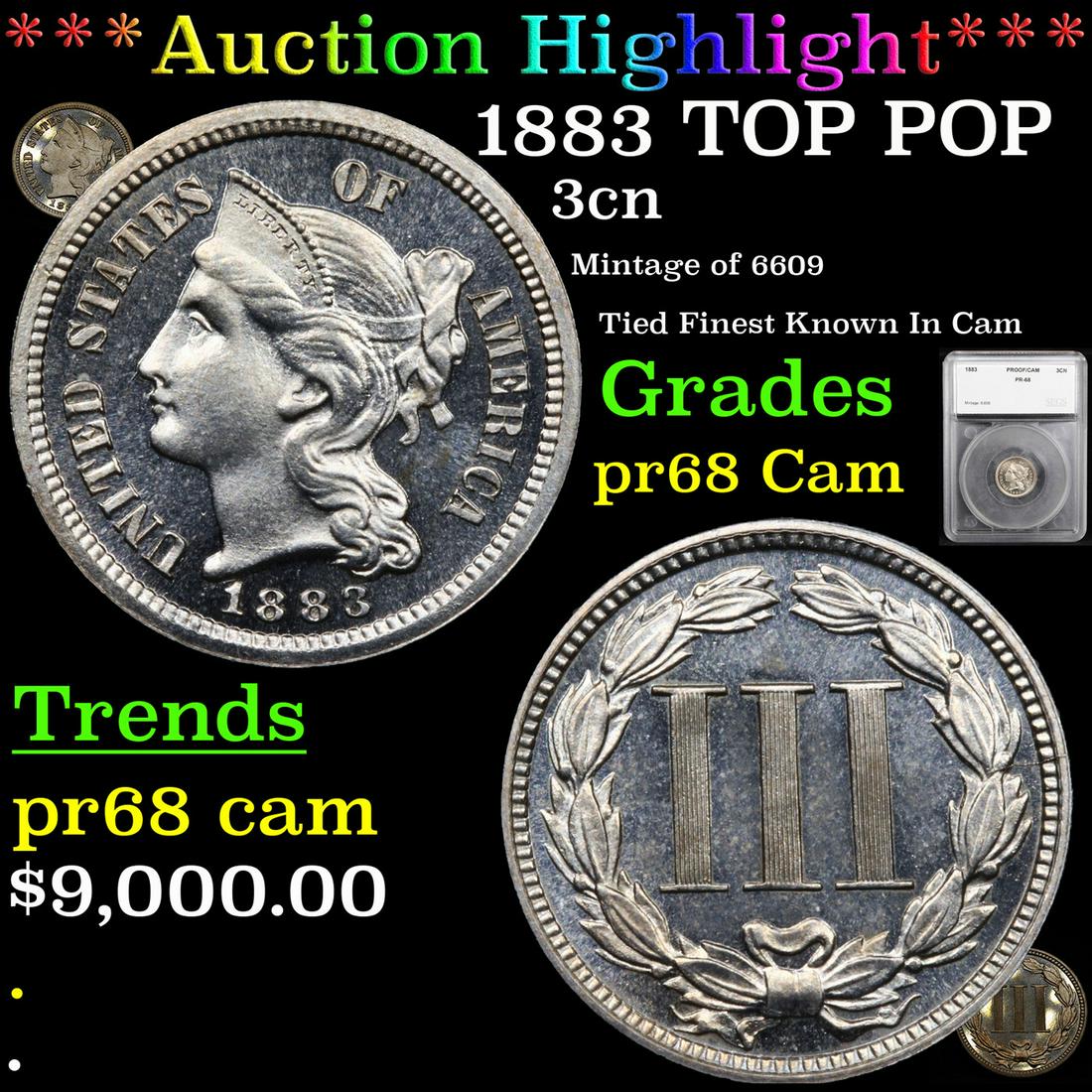 *Highlight* 1883 TOP POP 3cn Graded pr68 Cam (1 of 7)
