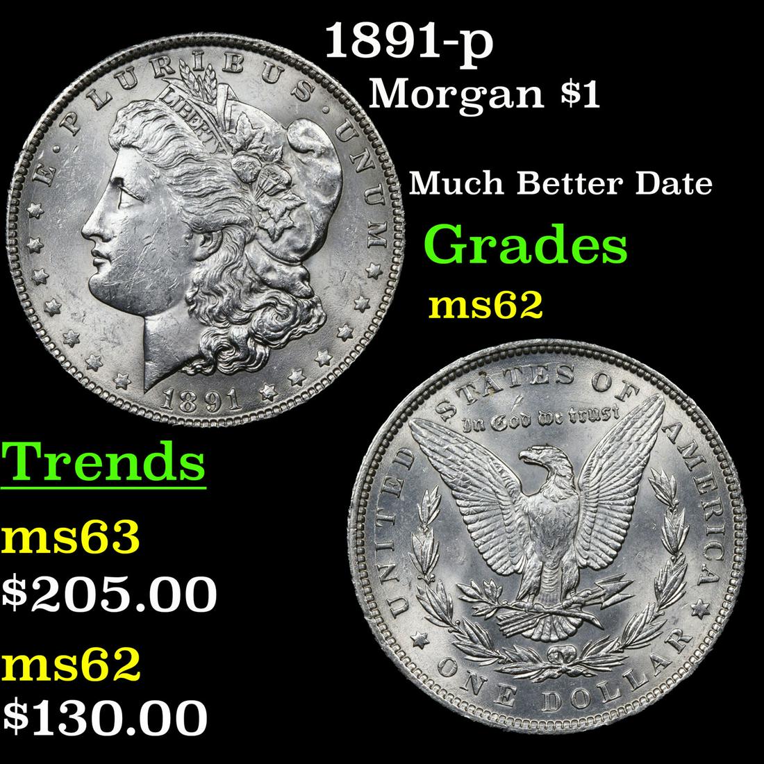 1891-p Morgan $1 Grades Select Unc (1 of 3)