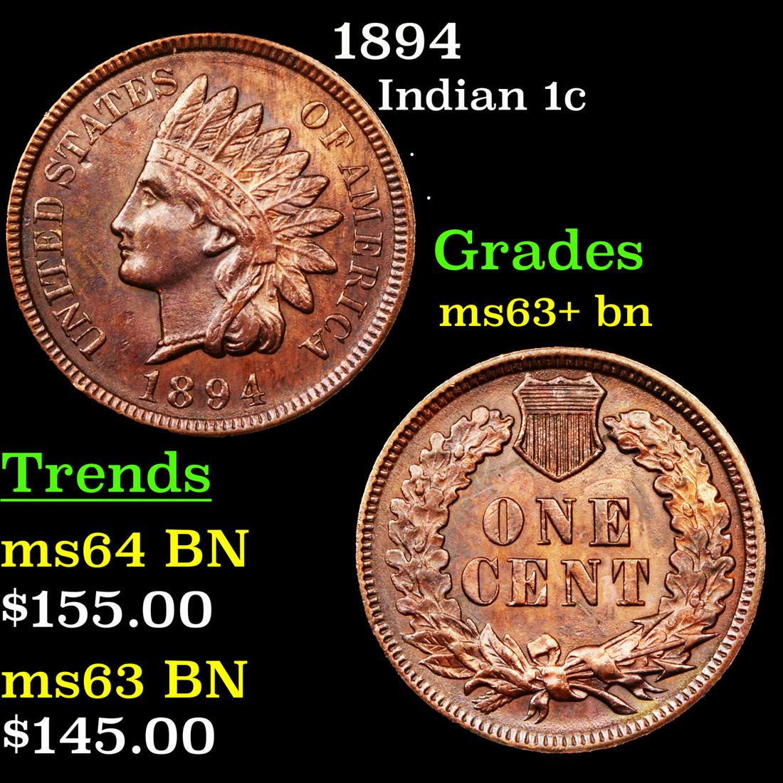 1894 Indian 1c Grades Select+ Unc BN (1 of 3)