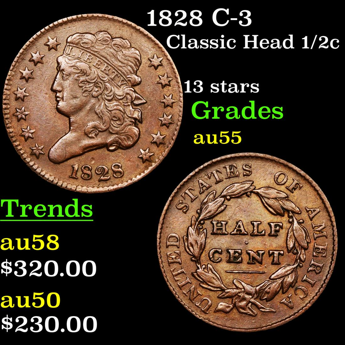 1828 C-3 Classic Head 1/2c Grades Choice AU (1 of 3)