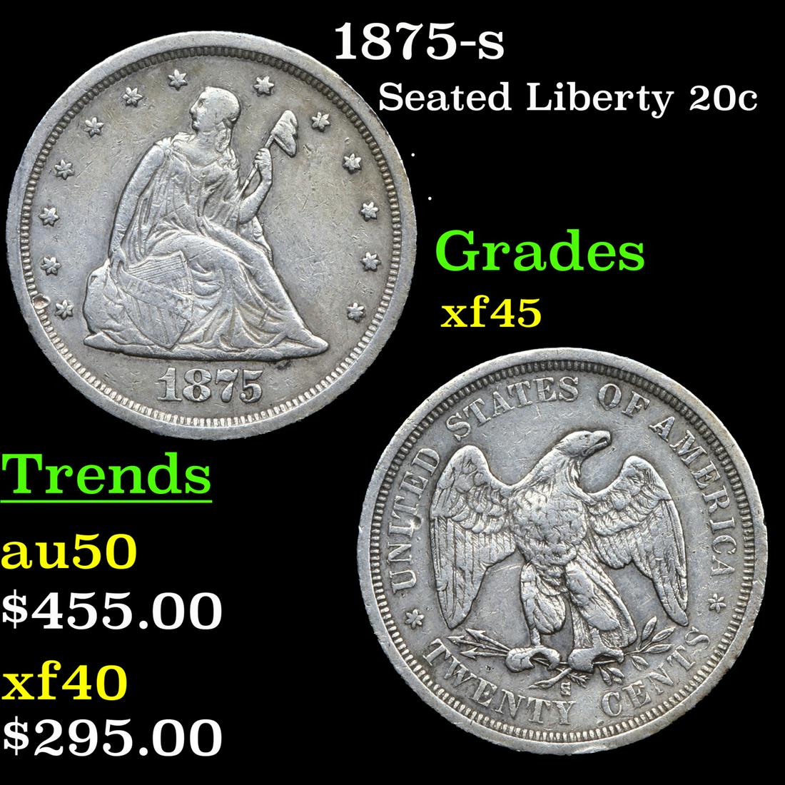 1875-s Seated Liberty 20c Grades xf+ (1 of 3)