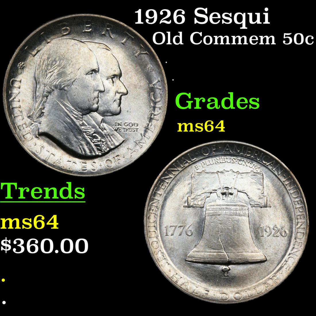 1926 Sesqui Old Commem 50c Grades Choice Unc (1 of 3)