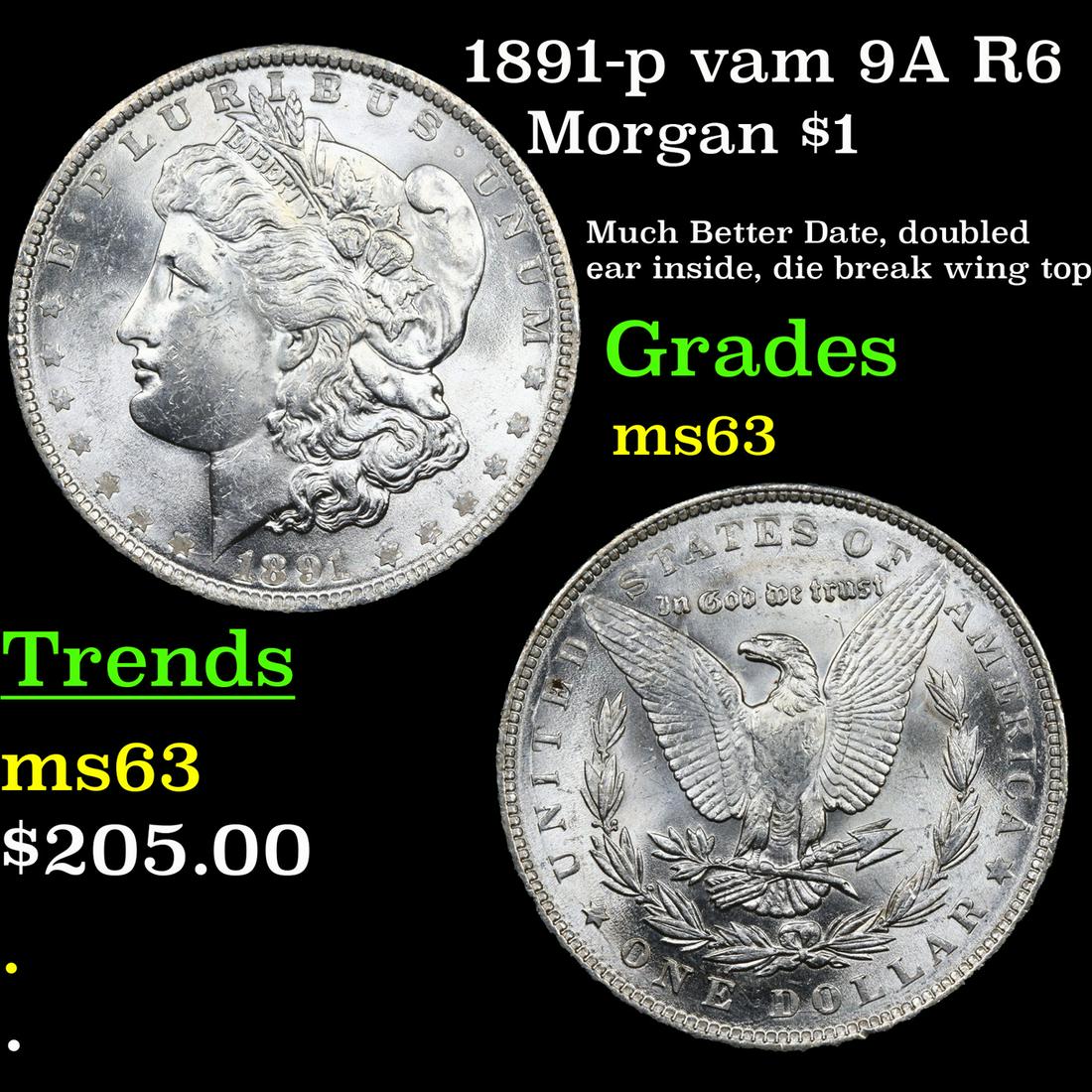 1891-p vam 9A R6 Morgan $1 Grades Select Unc (1 of 3)