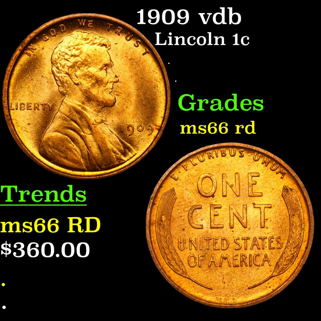 1909 vdb Lincoln Cent 1c Graded GEM+ Unc RD (1 of 3)