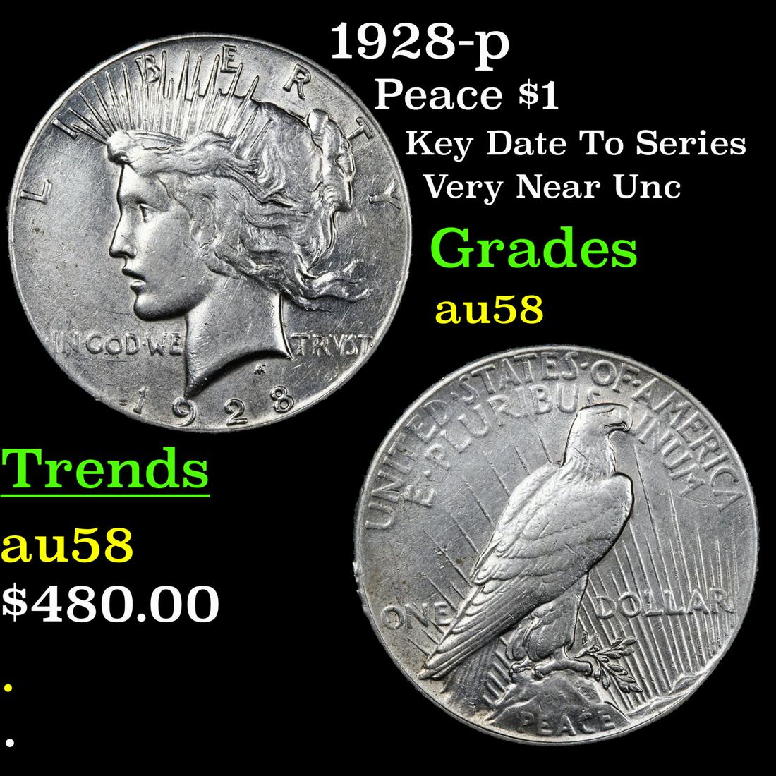 1928-p Peace Dollar $1 Graded Choice AU/BU Slider (1 of 3)