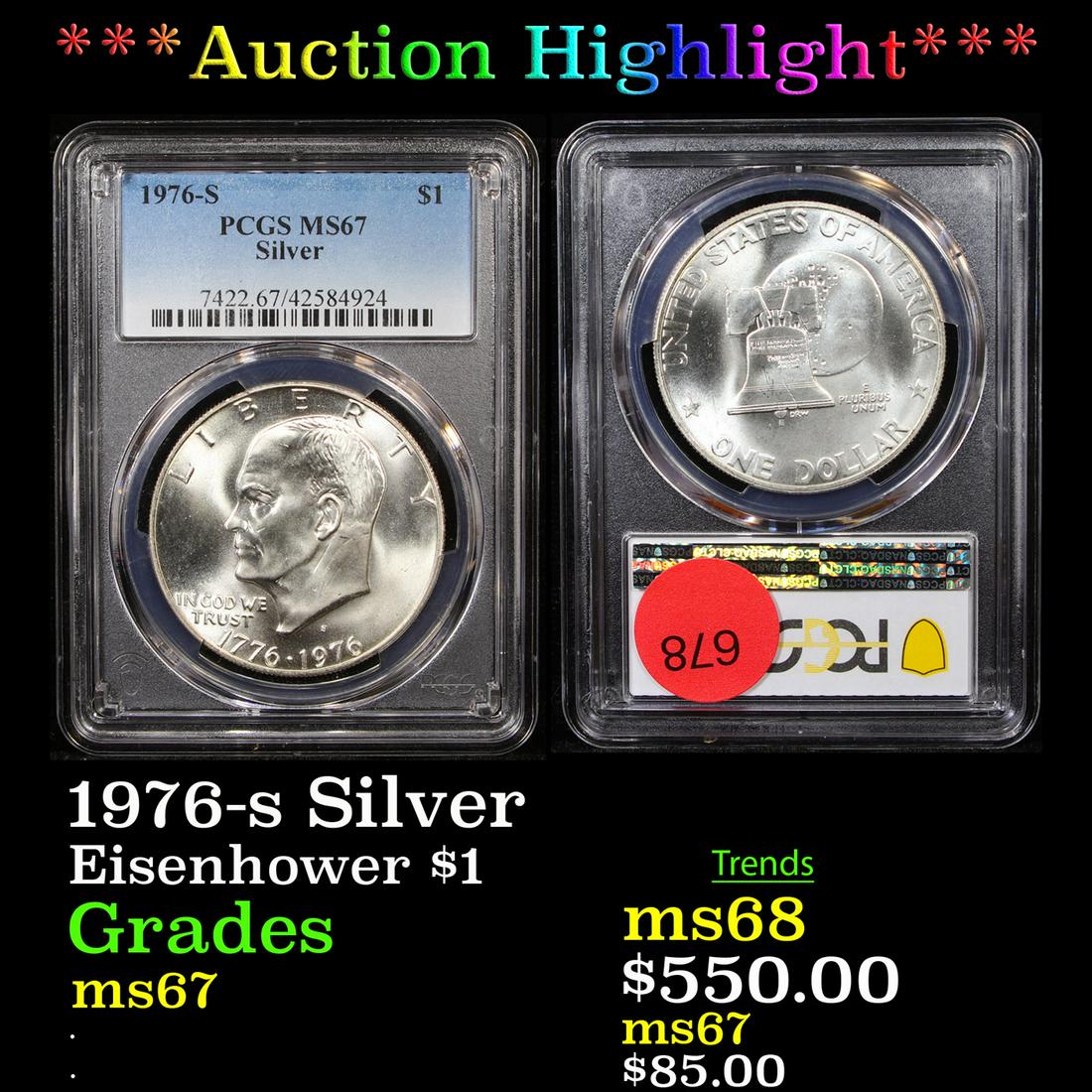 ***Auction Highlight*** PCGS 1976-s Silver Eisenhower (1 of 3)