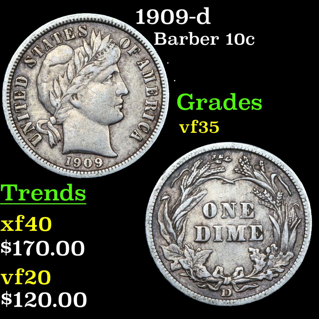 1909-d Barber Dime 10c Graded vf++ (1 of 3)
