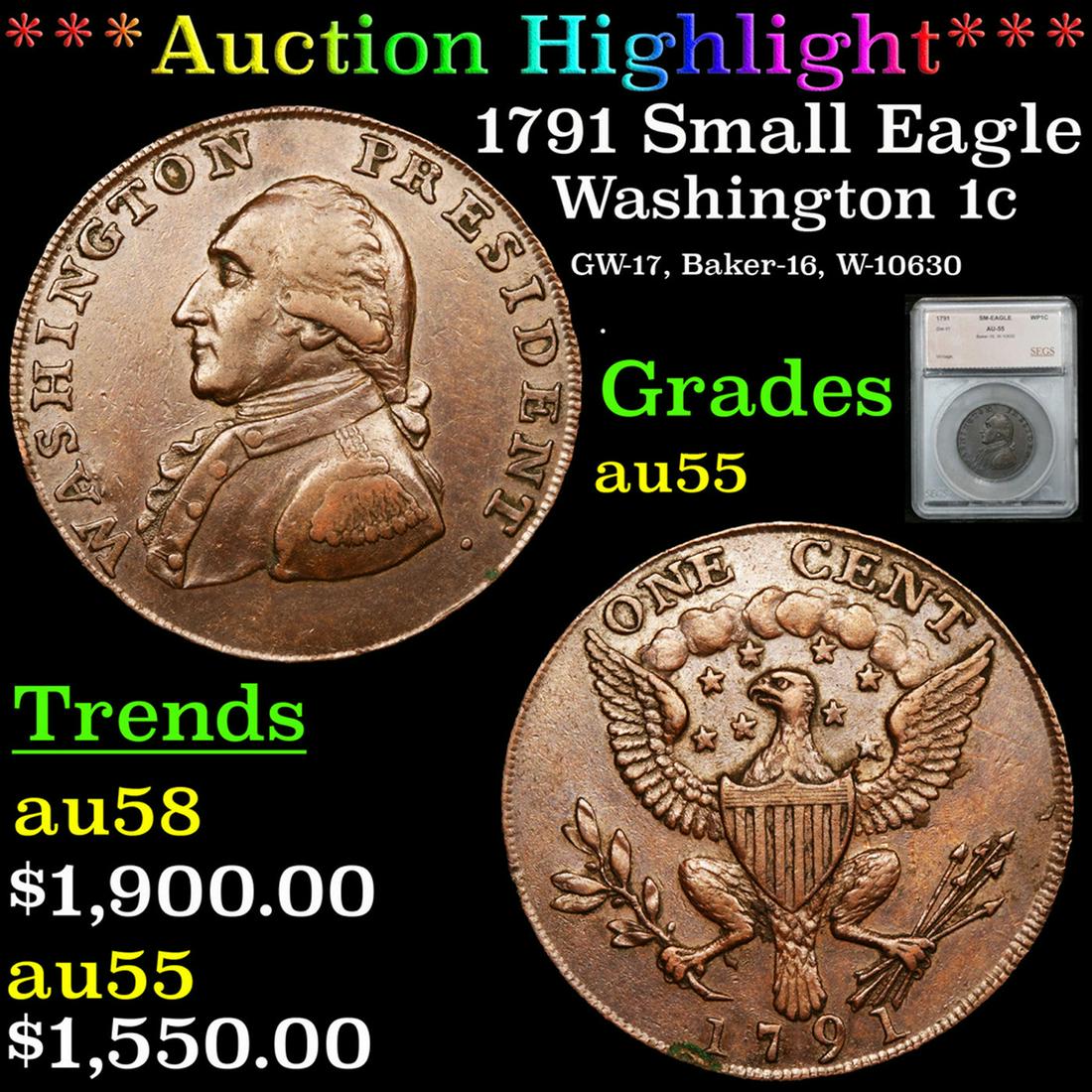 ***Auction Highlight*** 1791 Small Eagle Washington (1 of 5)