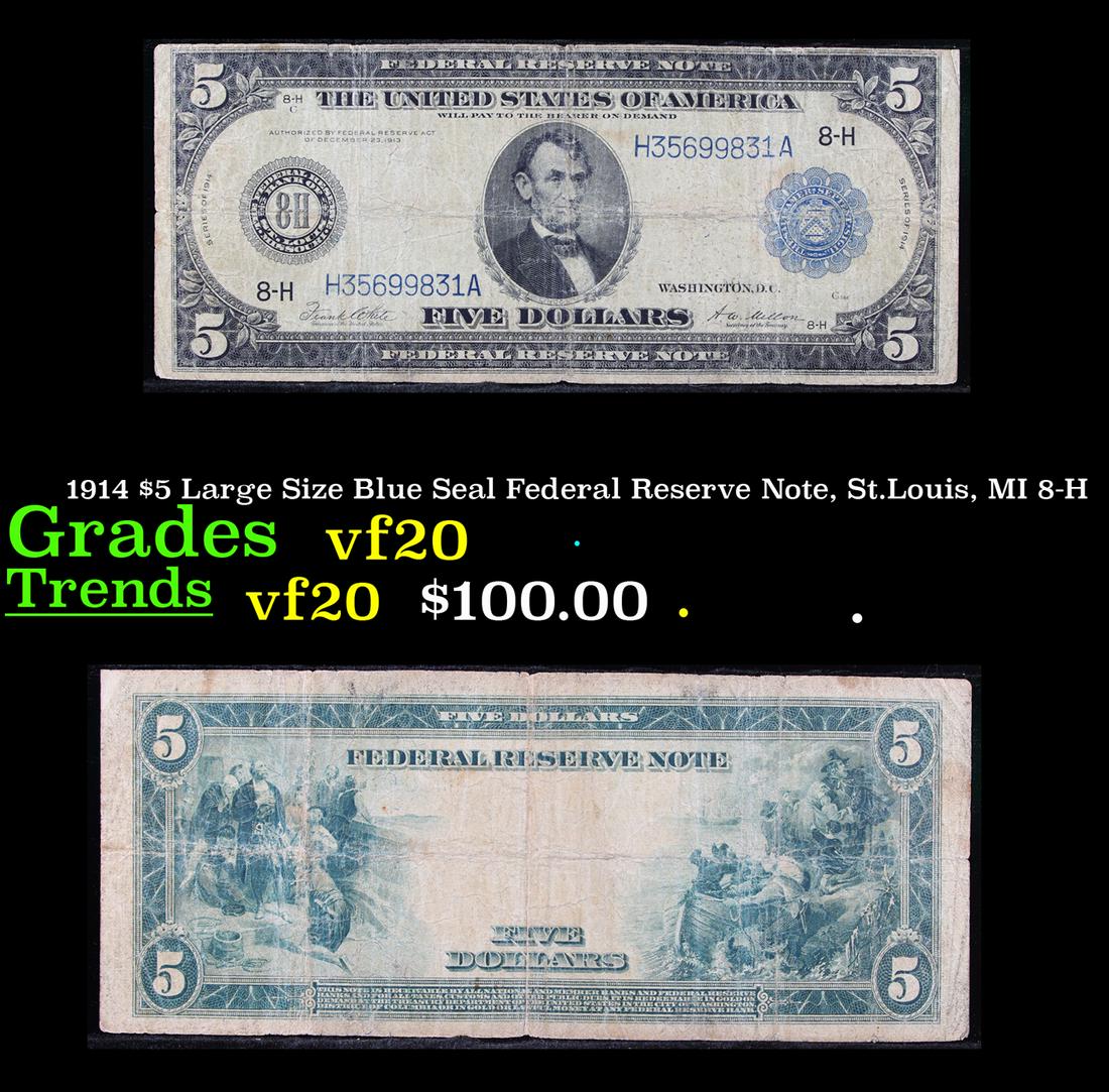 1914 $5 Large Size Blue Seal Federal Reserve Note, (1 of 3)