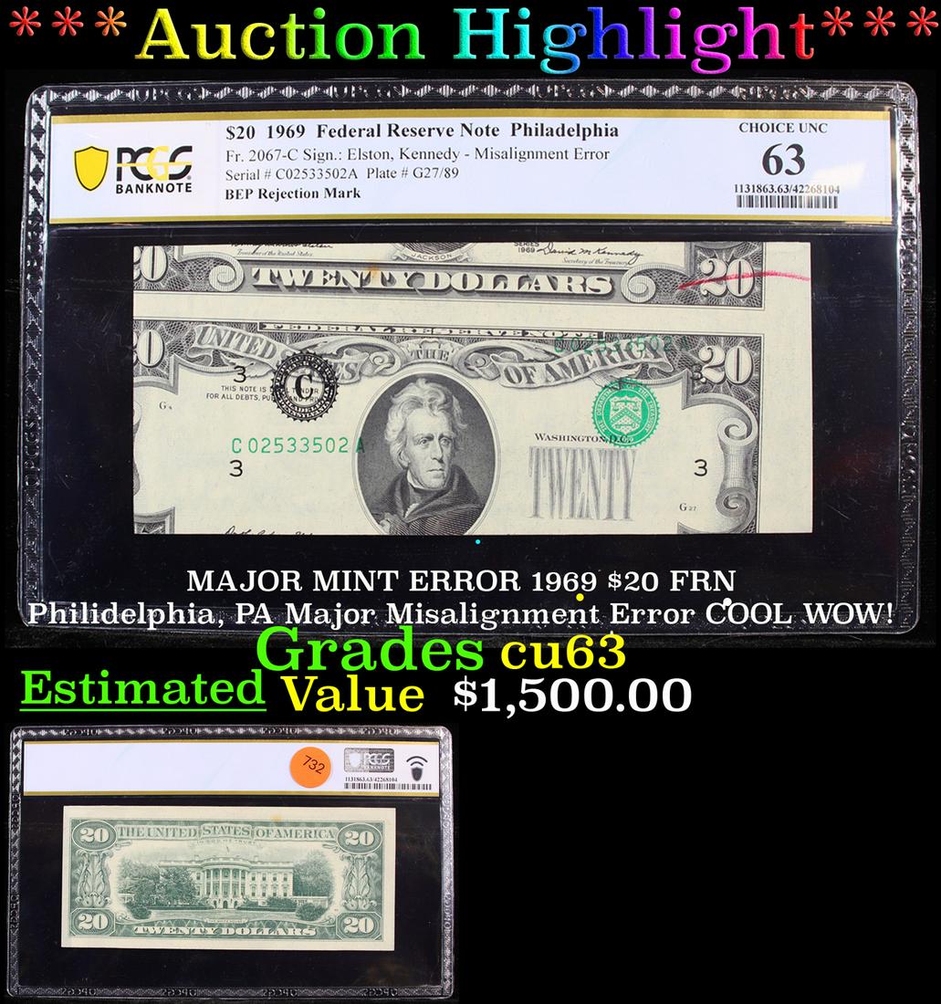 ***Auction Highlight*** PCGS MAJOR MINT ERROR 1969 $20 (1 of 3)
